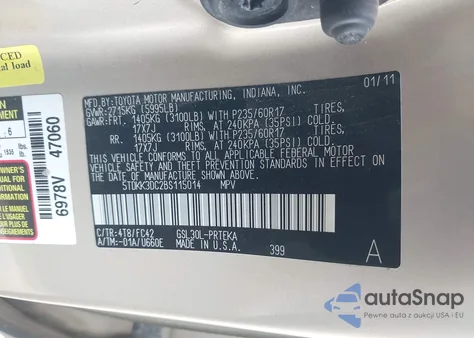 2011 Toyota Sienna Le V6 из США, поврежденный, VIN 5TDKK3DC2BS115014